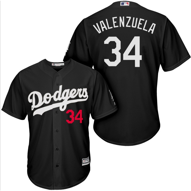 Men Los Angeles Dodgers 34 Valenzuela black game MLB Jersey